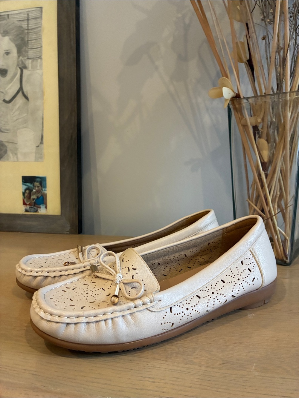 Women’s Cream Laser-Cut Moccasin Loafers